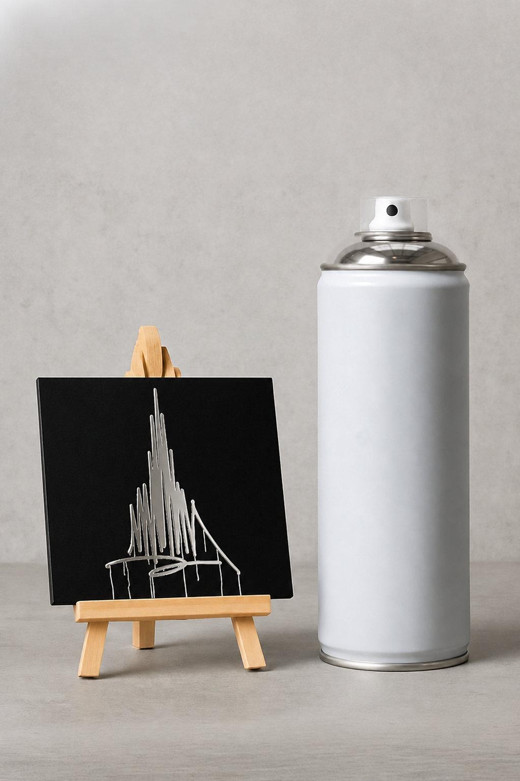 Designspiegel Mini in 10 × 10 cm mit spiegelndem Motiv Ulmer Münster neben einer Sprühdose
