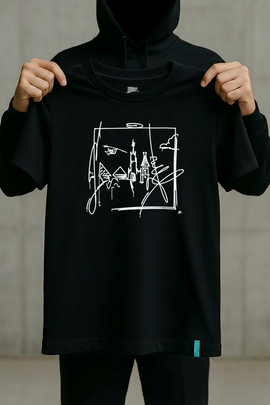 Premium T-Shirt in Schwarz mit urbanem Ulm Print und türkisem Hem-Tag